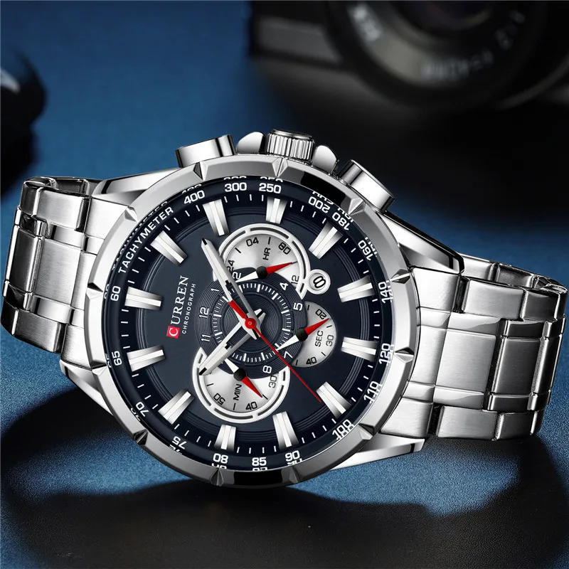 Часы-хронограф мужские водонепроницаемые из нержавеющей стали 8363 - купить по