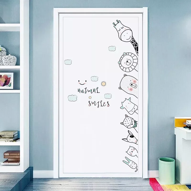 

New in Cartoon Animals Wall Stickers Door Stickers for Kids Room Bedroom Hand Drawn Wall Decals Baby Nursery Room Decoration chr
