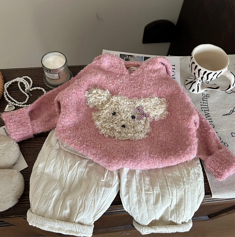 Костюм для девочек новинка 2024 зимняя детская одежда корейский стиль плюшевый