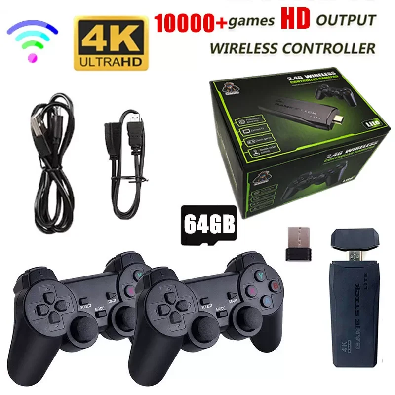 Game Console 2.4G Double Wireless Controller Game Stick 4K 10000 Games 64 32GB Retro Games for PS1/GBA Boy Christmas Gift