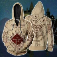 anime harry potter hogwarts map cosplay costume 3d printed hooded zip hoodie sweatshirt casual top coat jacket hoodie