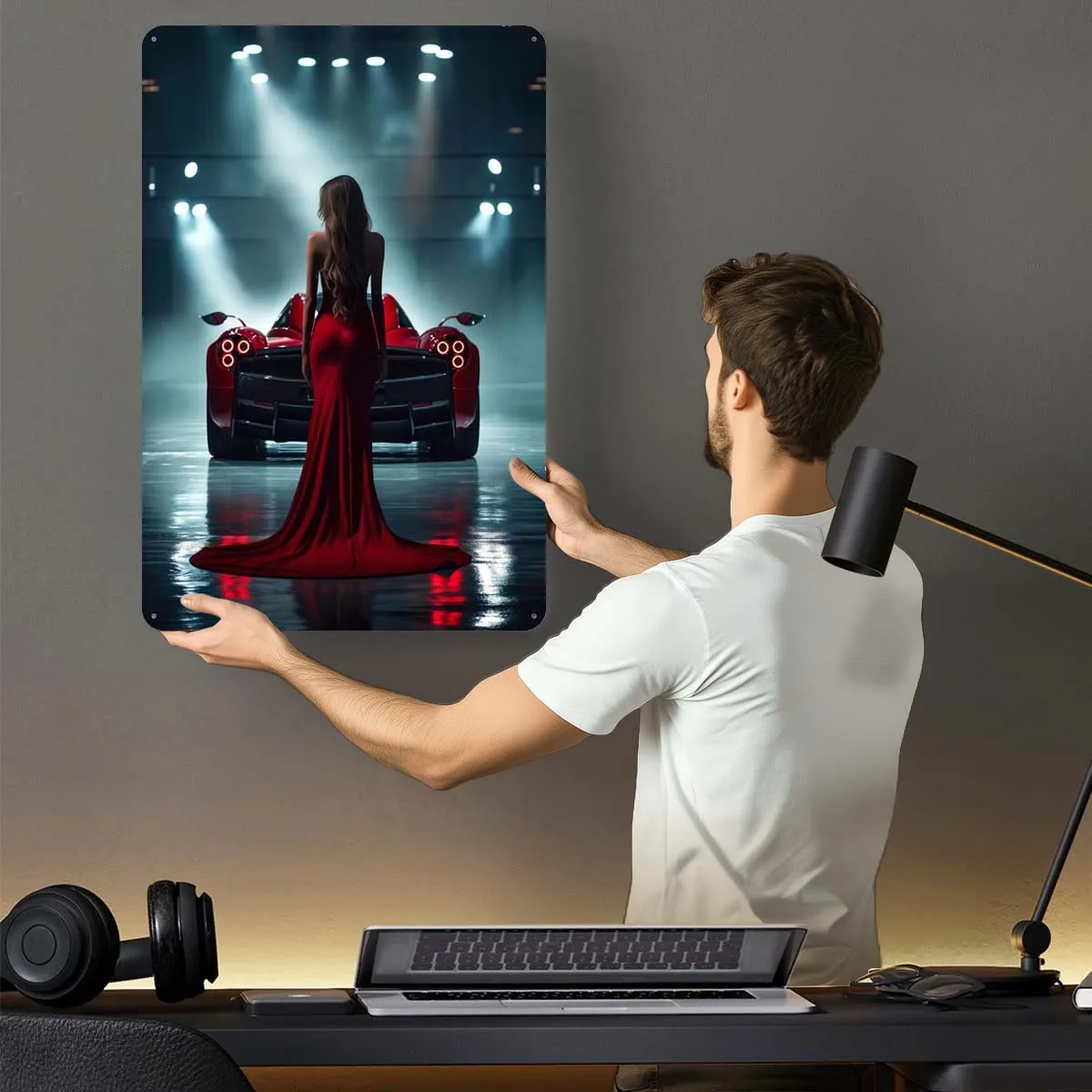 Pagani Huayra девушка в красных металлических знаках классический постер для