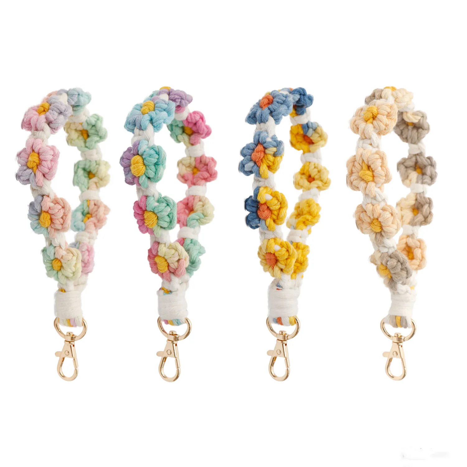 

MACRAME WRISTLET Boho Bohemian Daisy Wristlet Keychain Keyring Daisy Flower Key Accessories/Stocking Stuffer/Key FOB/Mom Gift