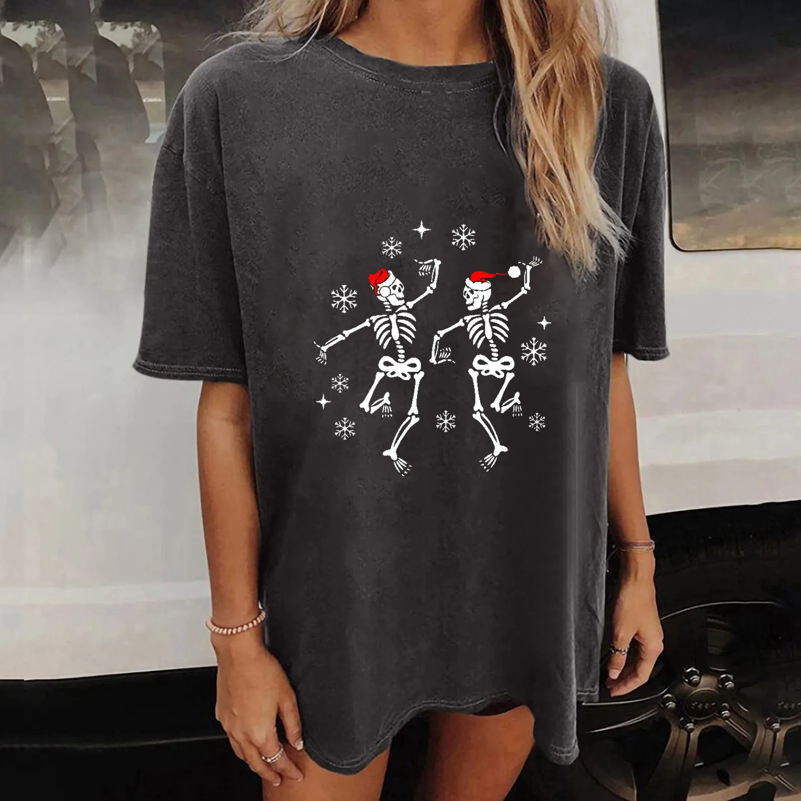 

Christmas Womens Short Sleeve Crew Neck Dance Skeleton Women's Graphic Long Sleeve Shirt Women for Layering Women Fit T Shirts