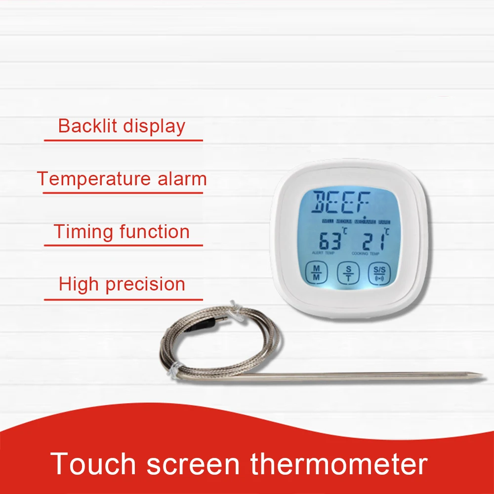 

Цифровой термометр для мяса, кухонный прибор для измерения температуры, для духовки, барбекю, гриля, с таймером и водонепроницаемым щупом