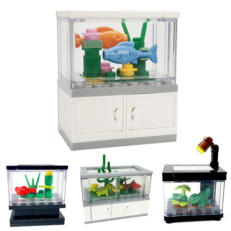 

MOC City Scene Fish Tank Ocean Fish Lobster Turtle Creative Building Blocks LivingRoom Interior Decoration Bricks Assembled Toys