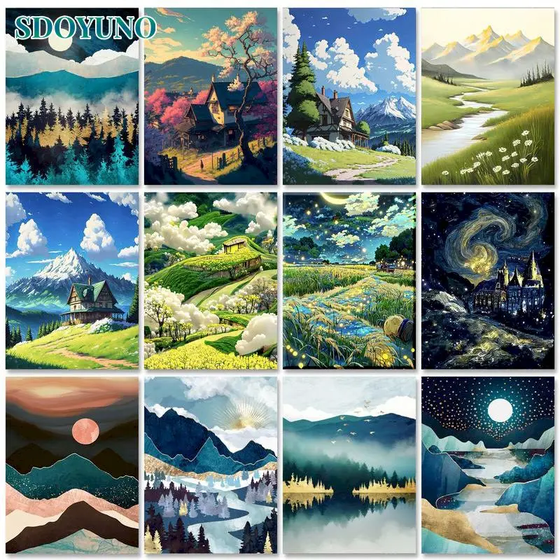 

SDOYUNO Diy Painting By Numbers Kits Field Scenery Picture With Numbers Handpainted Acrylic Paint On Canvas For Wall Art Picture