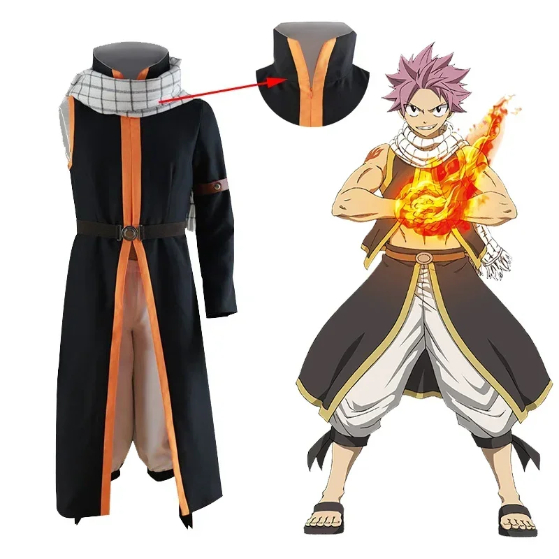 Фото Аниме FAIRY TAIL Etherious Natsu Dragneel Косплей Костюм Накидка Брюки Пояс Манжеты Хэллоуин Карнавал Полный комплект костюмов №1