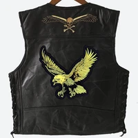 mens spring and autumn new street motorcycle retro eagle badge embroidered leather v neck single breasted sleeveless vestjacket