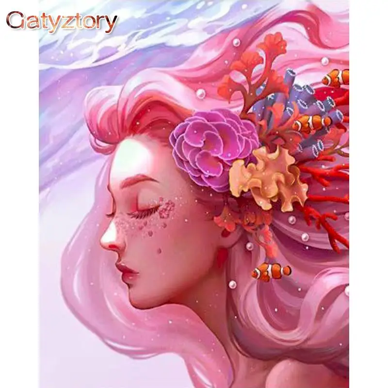 

GATYZTORY 60x75cm Painting By Numbers Girl Figure Handpainted Oil painting Frameless Paint By Numbers Adults Crafts Home Decor