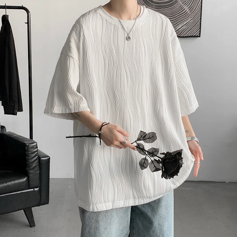 Свитшот мужской оверсайз с коротким рукавом модная драпировка плиссировка