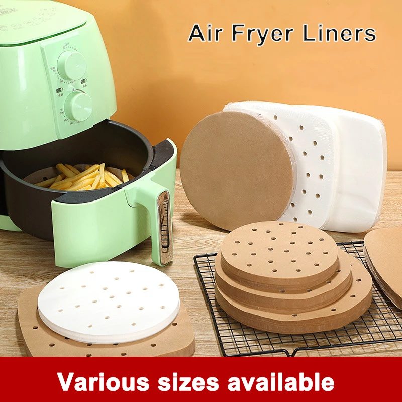 

100Pcs Air Fryer Liners Premium Wood Pulp Papers Non-Stick Steamer Basket Mat Baking Utensils For Kitchen