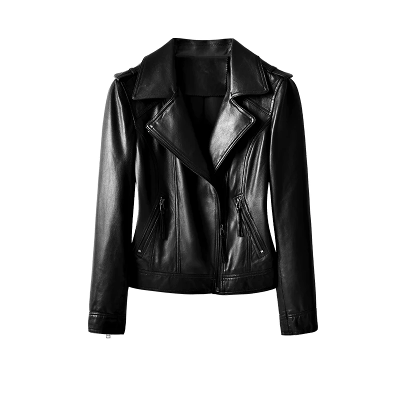 2022 New Fashion Designer Leather Jacket Women Sheepskin High Street Turn-down Collar Genuine Leather Jacket Women