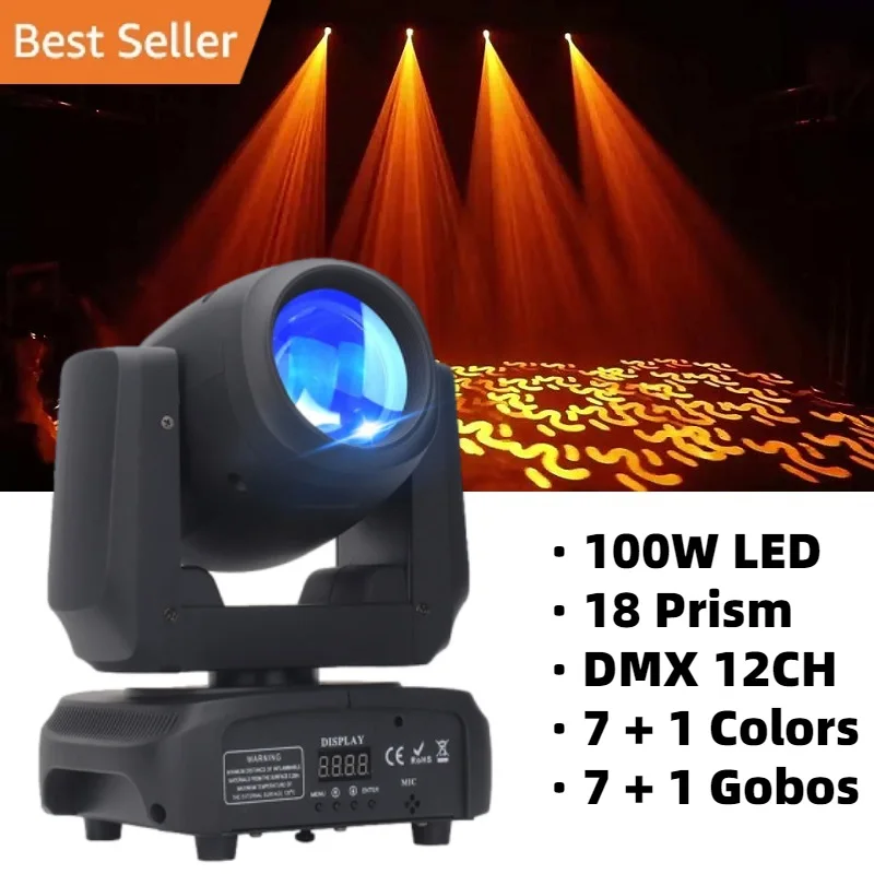 

Профессиональный 100 Вт DMX 8 Gobo 8 цветов 18 призматический светодиодный луч, фотография для диджея, Свадебный диско