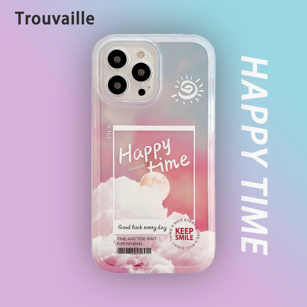 

Trouvaille Aesthetics Landscape For iPhone 12 Pro Max Case For iPhone 11 13 X Xr Xs Max Candy Color Clouds Full Lens Protection