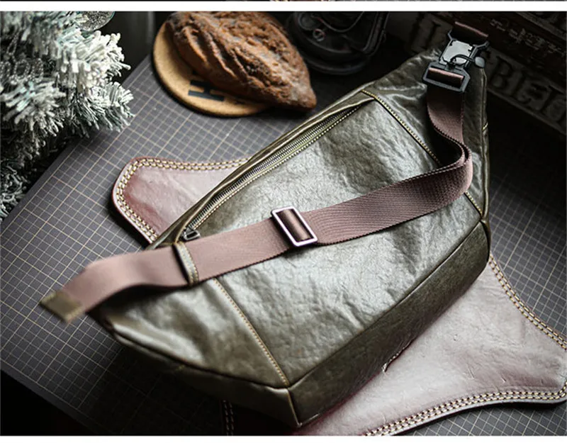 Fashion natural genuine leather youth sports green big chest bag luxury real cowhide large capacity motorcycle crossbody bag