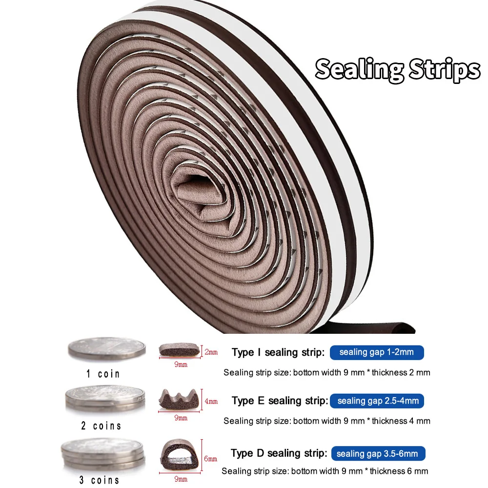 

5m/10m DIE Window Seal Strips Foam Sealing Elastic Band Weatherstrip Door House Self-adhesive Sealing Gaskets Sound Insulation