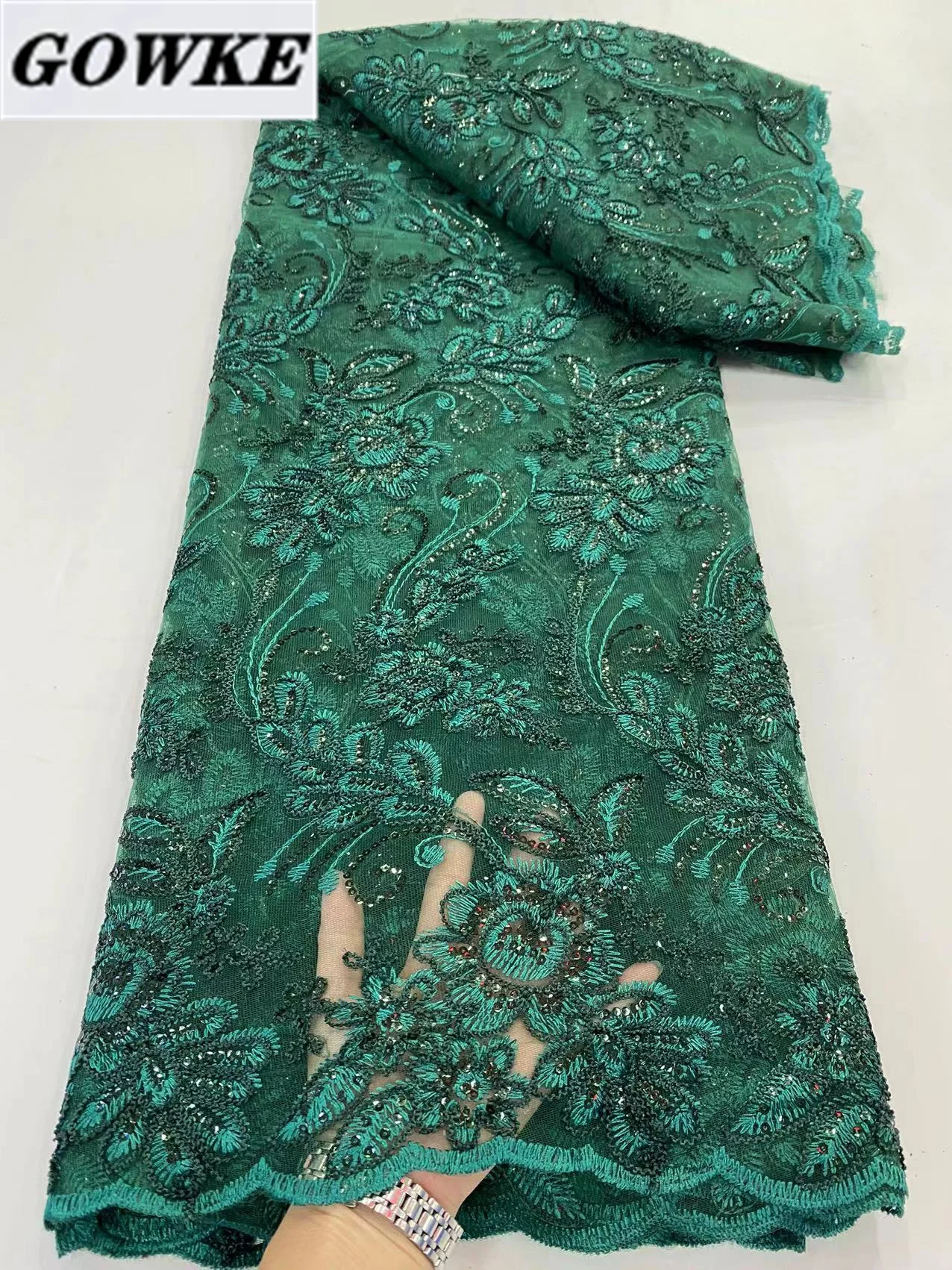 

5 ярдов, зеленая африканская кружевная ткань 2022, высокое качество, французский цвет с блестками, модные женские свадебные платья