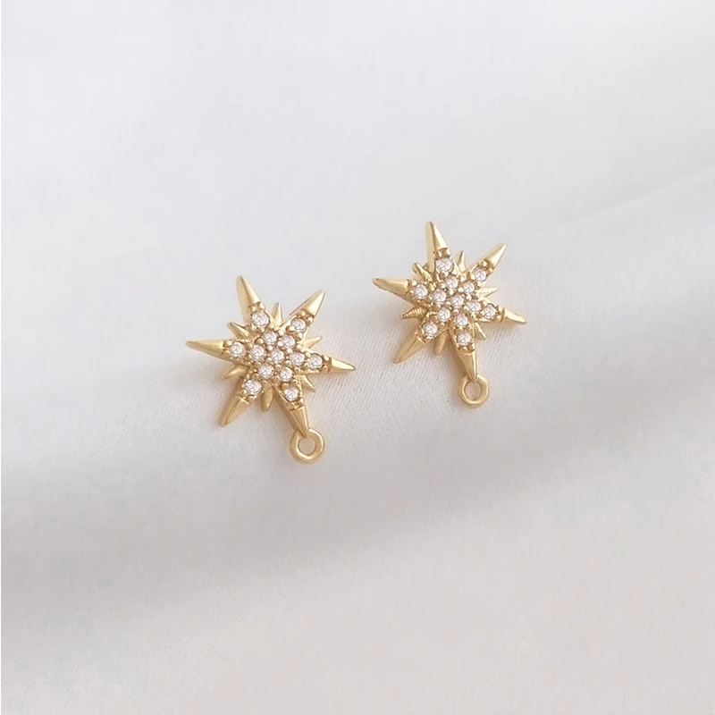 

Серьги-гвоздики из латуни с шестигранным покрытием и фианитами, 14 к