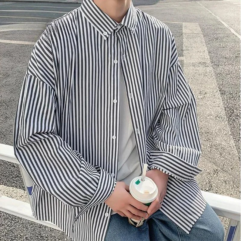 

Мужская рубашка с длинным рукавом, в полоску, на пуговицах