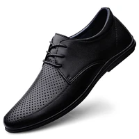 2022 new fashion mens shoes casual genuine leather classic soft black shoe man summer breathable hollow platform shoes for men