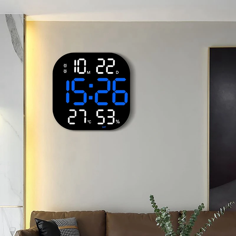 

13Inch Wall Clock Brightness Adjustable Remote Control LED Digital Clock Electronic Dual Alarm Clock Living Room Decor