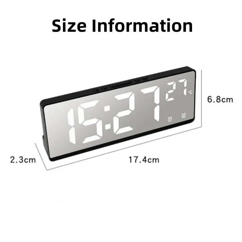 Voice Control Mirror Alarm Clock Digital Temperature Dual Alarm Snooze Desktop Table Clock Night Mode 12/24H LED Clock Watch images - 6
