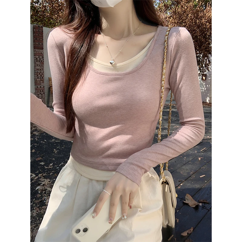 Женская футболка с длинным рукавом и круглым вырезом на осень/зиму