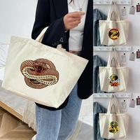 2022 shopping bags foldable ladies canvas shoulder bags cobra printed student shopper bags handbag travel work totes bags