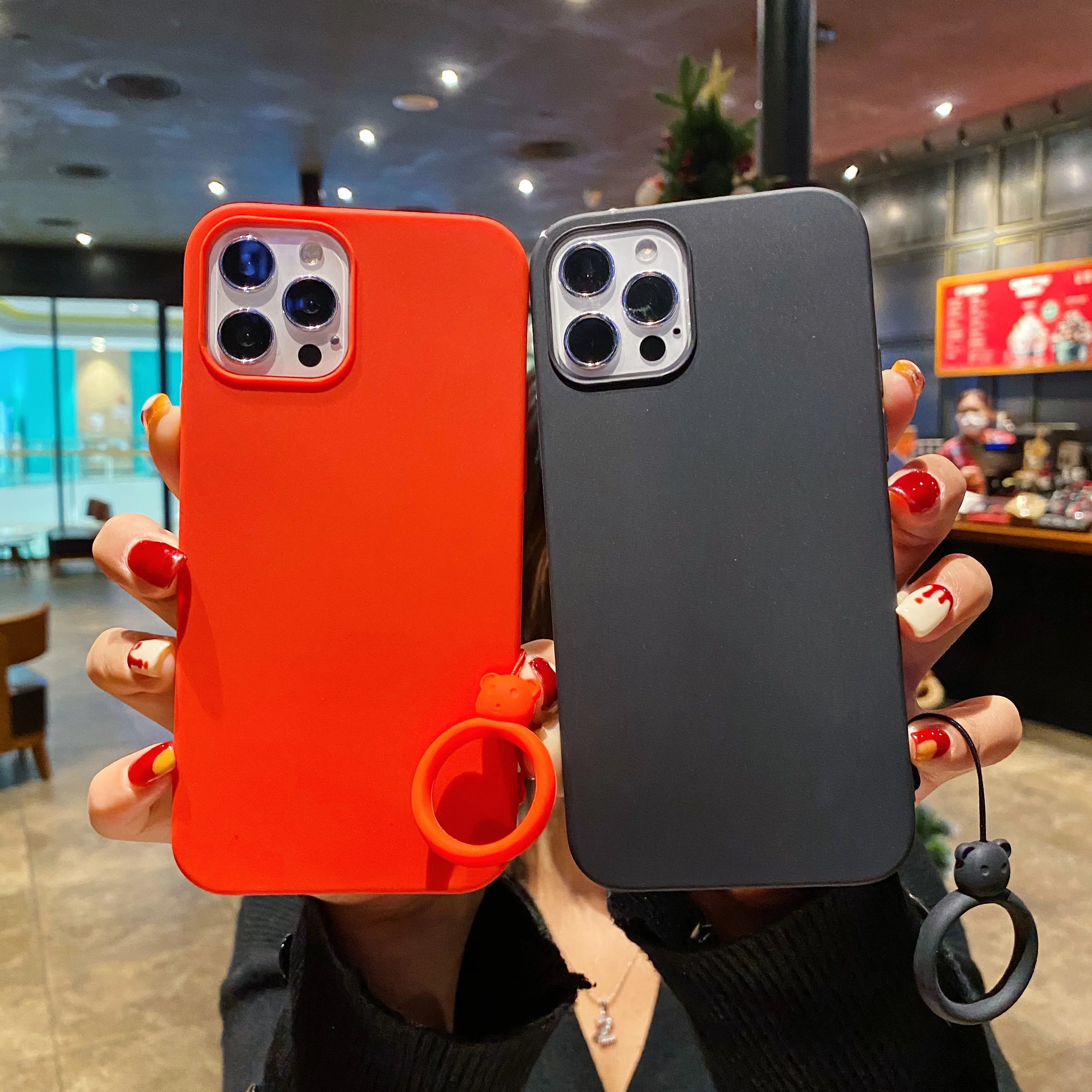 

Original Silicone Ring Holder Phone Case For iPhone 11 12 13 Mini Pro Max XR XS X 6 8 7 6s Plus SE 2020 Soft Cover With Strap