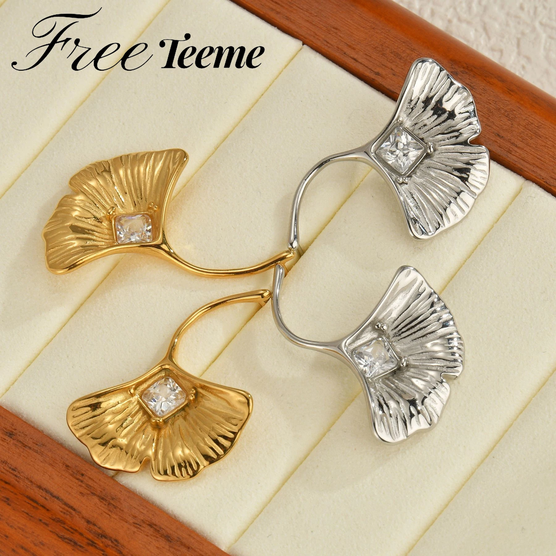 Freeteeme модные серьги-гвоздики с цирконием и листьями гинкго для женщин серьги в