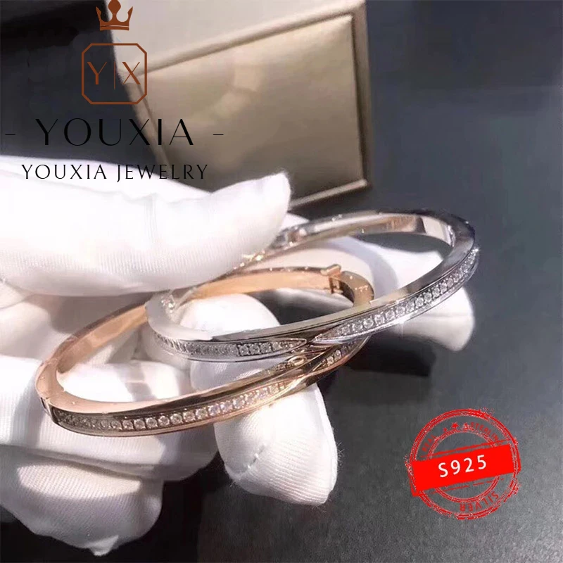 

Hot sale new customized 925 sterling silver luxury with logo noble diamond bracelet classic shiny jewelry Valentine's Day gift