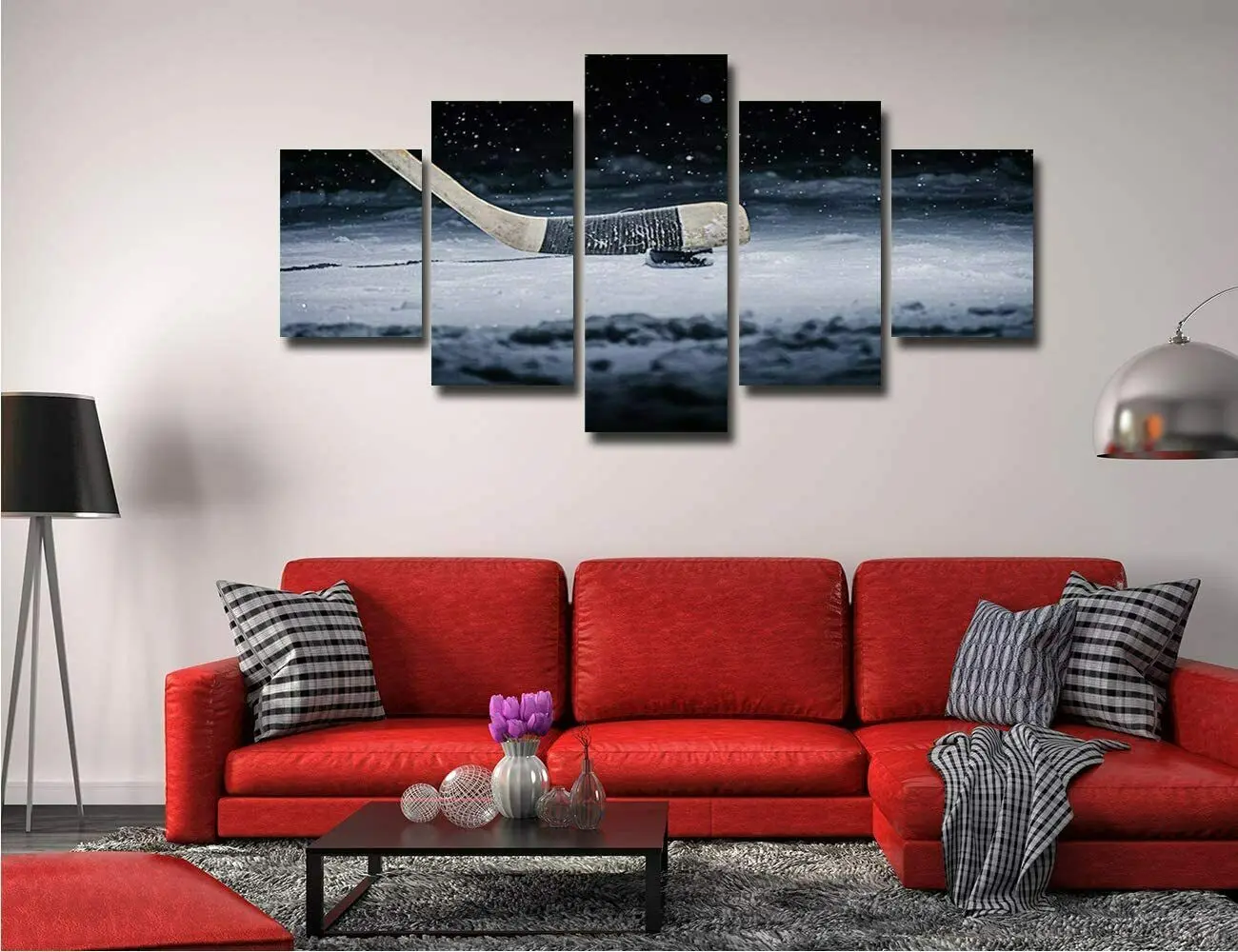 

5 Piece Ice Hockey Stick and Ball 5 Panel Canvas Picture Print Wall Art Canvas Painting Wall Decor for Living Room No Framed