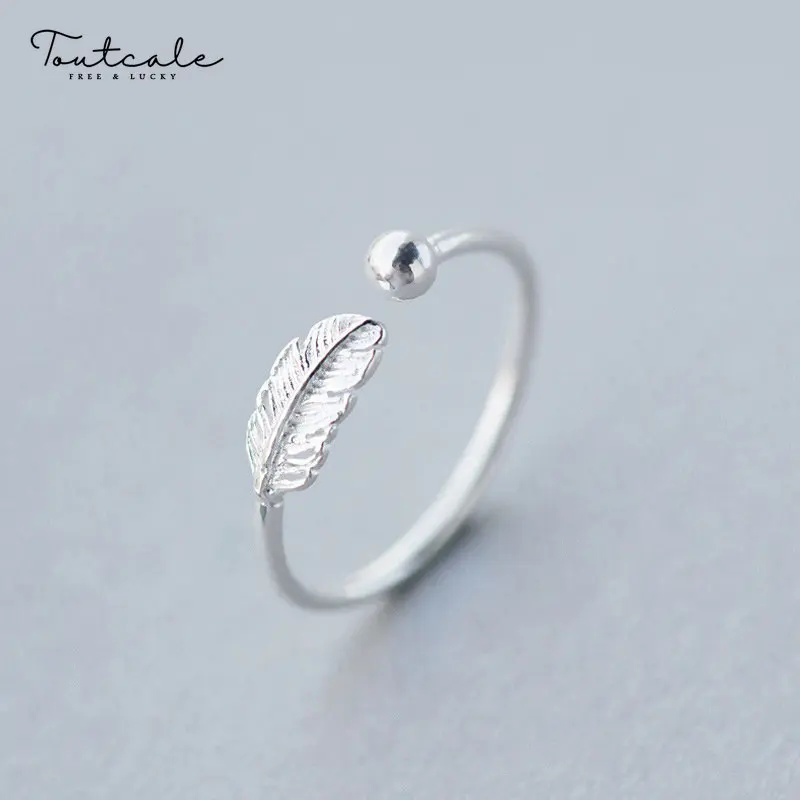 

Toutcale 100% Real 925 Sterling Silver Female Sweet Leaf Ring Lord of The Rings Opening Feather Tail Gift for Lady