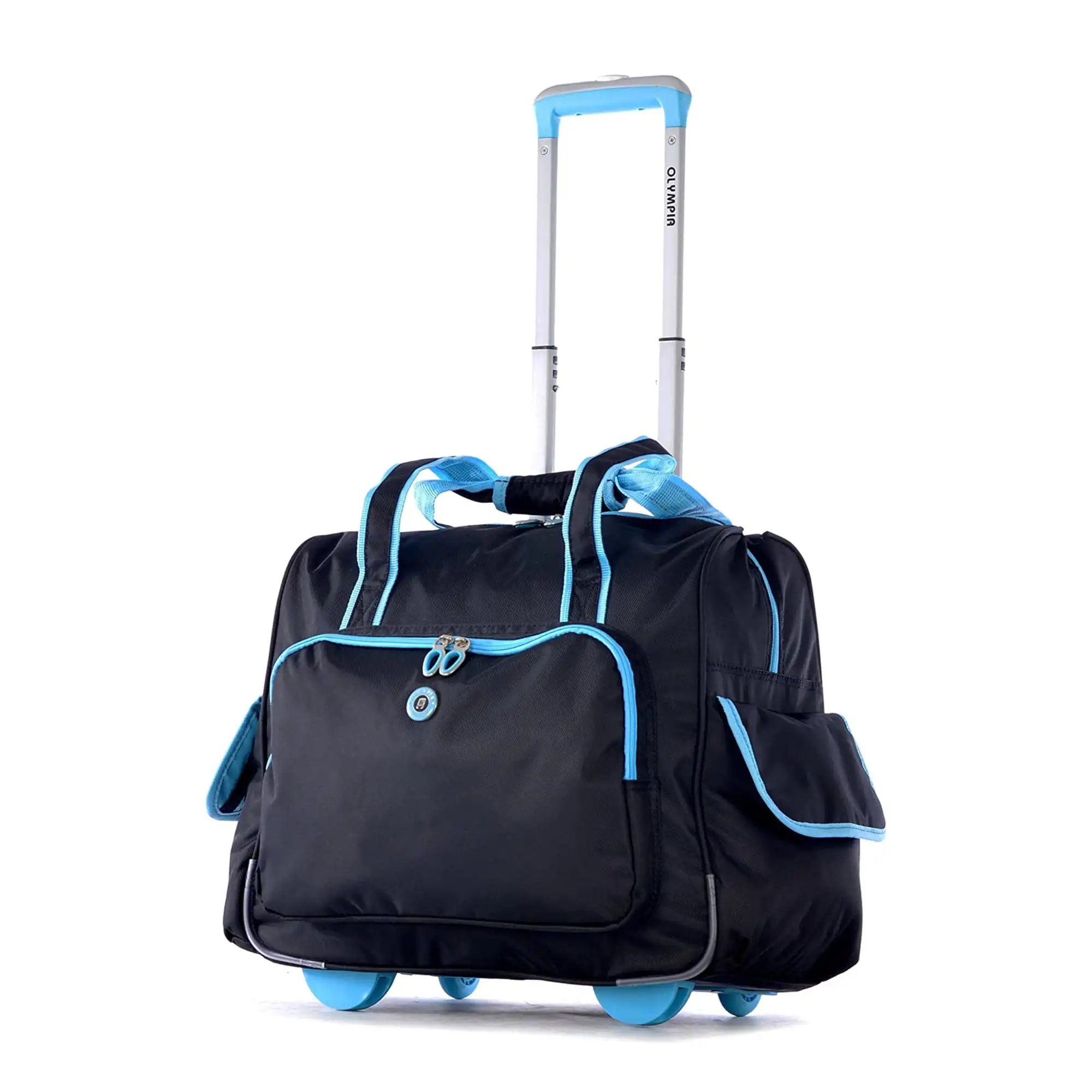 

Rolling Overnighter Tote Bag Luggage, Black and Blue