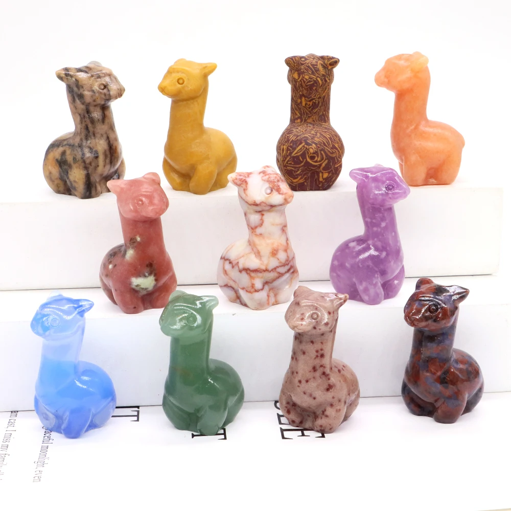 

40mm Fun Mini Alpaca Statue Natural Stones Reiki Healing Crystals Carving Cute Animal Figurine Gemstone Crafts Home Decor Gifts