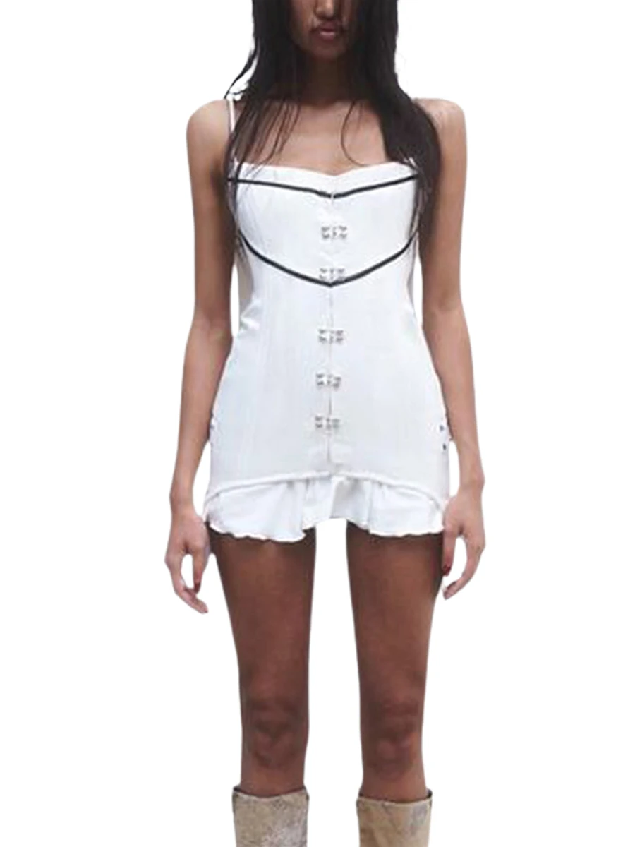 

Женское мини-платье без рукавов с асимметричным подолом и оборками, летнее женское платье на бретелях-спагетти для коктейля, пляжной уличной одежды