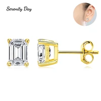 serenity day european american four claw inlaid 2ct a pair emerald cut real moissanite earring 925 silver fine jewelry for women