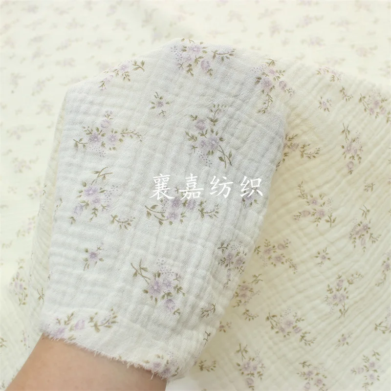 

10Mx135cm New Japanese and Korean Small Broken Flowers Cotton Double Layer Gauze Crepe Cloth Home Wear Pajama Fabric Customized