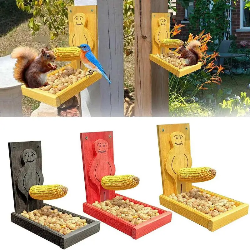 S For Outside Funny Bird Feeder For Squirrel Supplies Durable Wooden Corn Cobs Holder With Peanut Tray For Yard