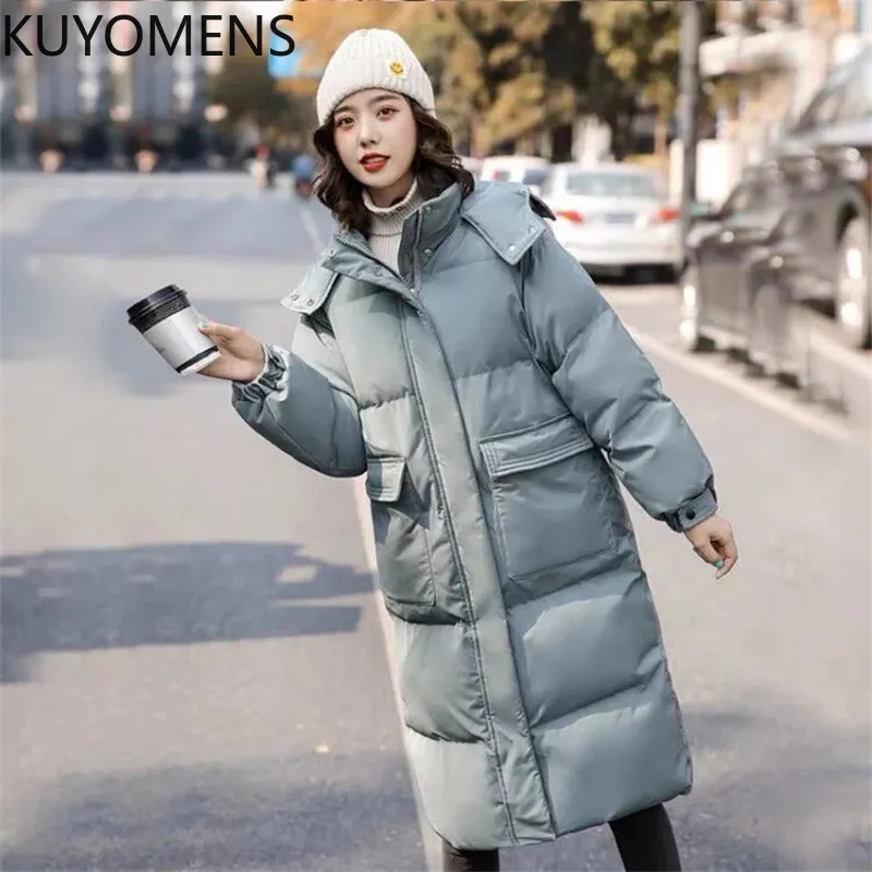 2022 New Women's Parkas Long Hooded Slim Zipper Pockets Ladies Casual Winter Jacket Outerwear Overcoat Female Snow Wear Coat