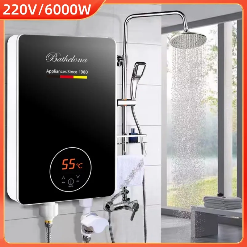 6000W Electric Water Heater Household Instant Bath Machine Small Quick Heat No Water Tank 220V Electric Shower Free Shower Set
