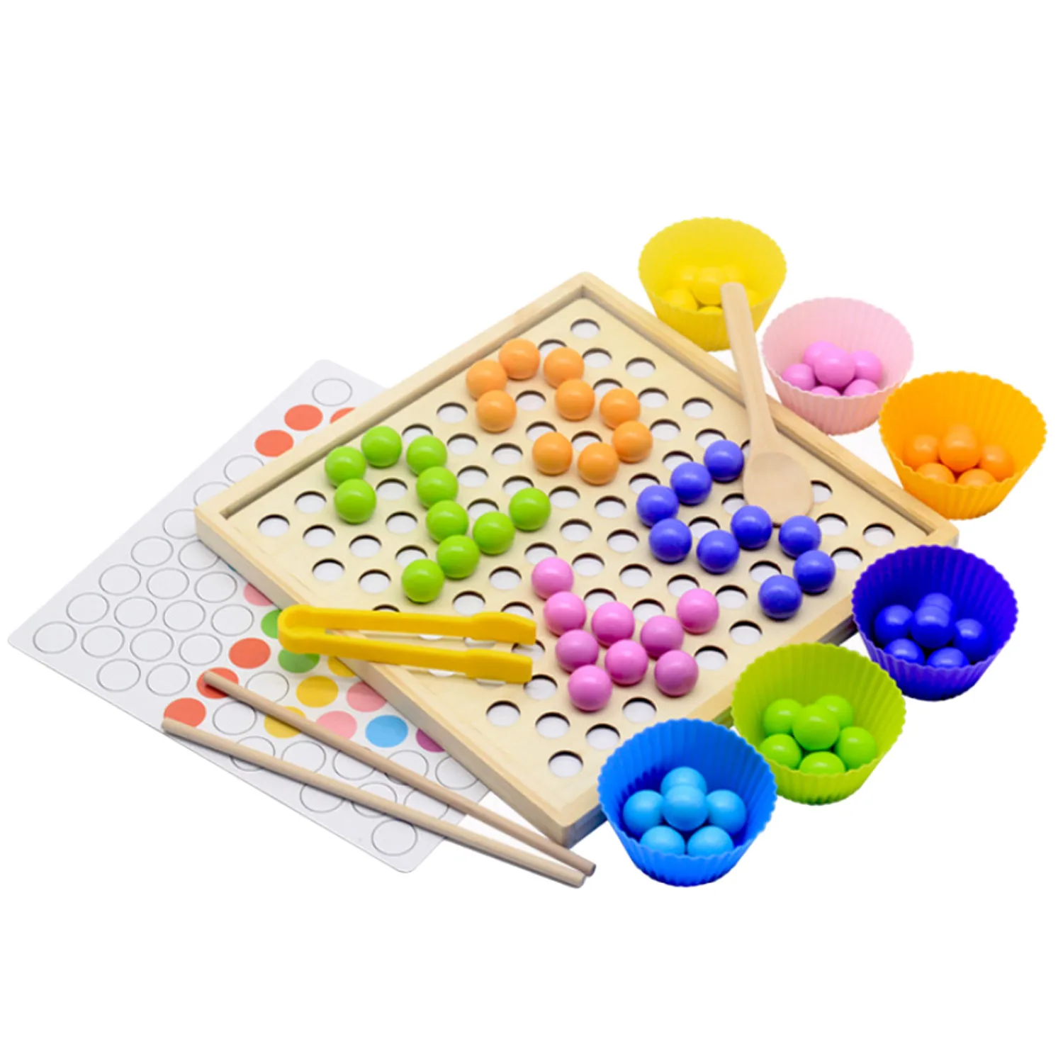 

Kids Montessori Wooden Toys ands Brain Training Clips Beads Memory Matching Chess Educational Toys Sorting Classification Game