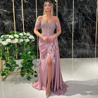 Caroline Sexy Beading Bling Crystal Evening Dress Pleat Slid Slit Off the Shoulder Prom Gowns Party Custom Made Robes De Soirée