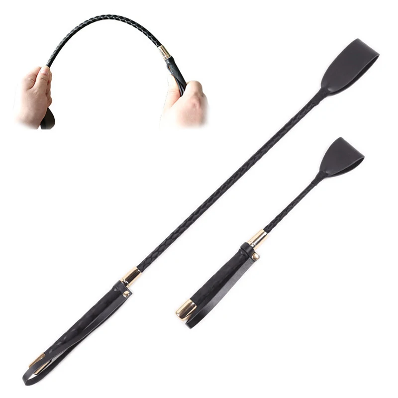 Genuine Leather Whip Riding Crop for Horses Training,Cosplay, Horse Whip with Double Slapper, Leather Equestrian Jump Bat