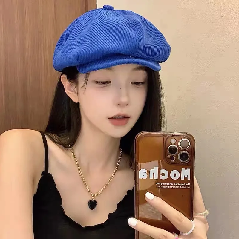 

Синий берет Klein, японская литературная ретро-шляпа Ins восьмиугольная Корейская версия, однотонные вязаные шапки художника, женские шляпы