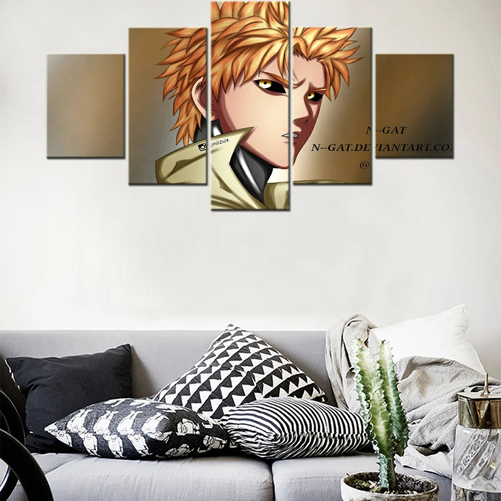 

5 Piece Canvas Wall Arts Modular Genos One Punch Anime Picture Poster Living Room Modern Painting Prints Bedroom HD Home Decor