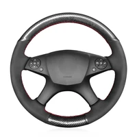 non slip durable black carbon fiber black suede car steering wheel cover for mercedes benz w204 c class 2007 2010 c280 c230 c180