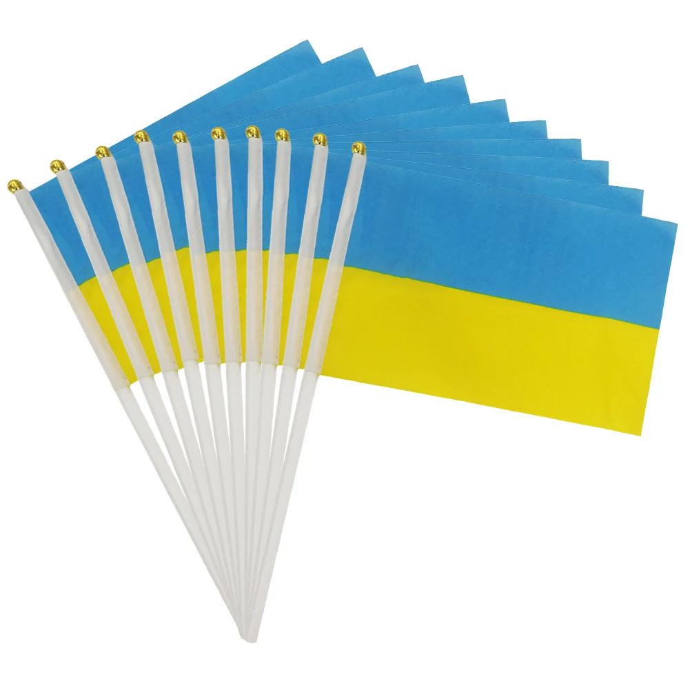 

10pcs Ukraine Flag Ukrainian Hand Held Small Mini Stick Flags Decorations Flags For Party Festival Parades Parties Indoor Decor