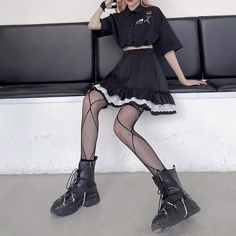 

y2k Skirts Women E-girl High Waist Japanese Gothic Punk kawaii Casual A-Line Mini Skirt Vintage Harajuku Streetwear New Korean